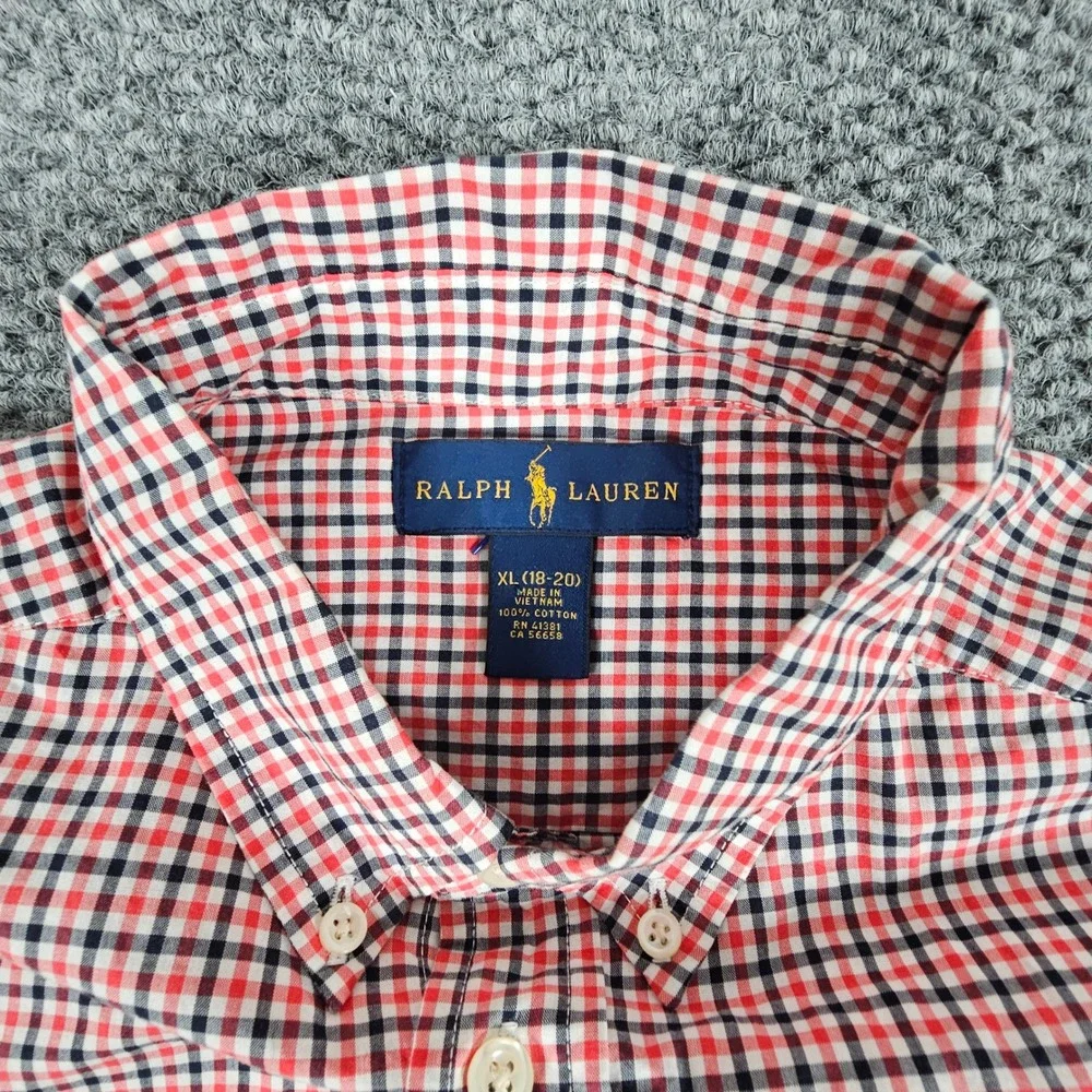 Ralph Lauren Boys XL‎ 18-20 Red Black Plaid Long Sleeve Button Down Shirt
